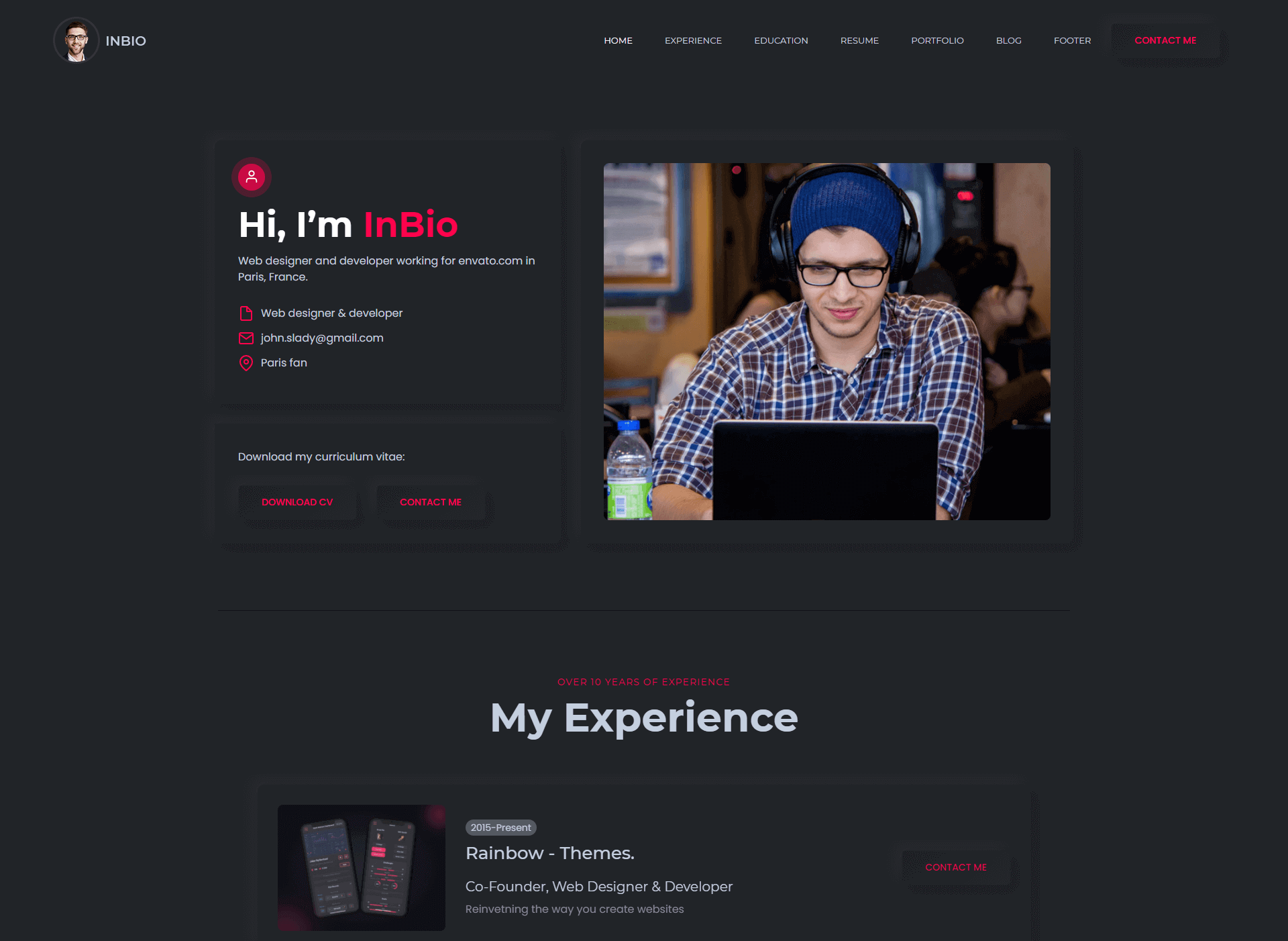 Developer dark template preview