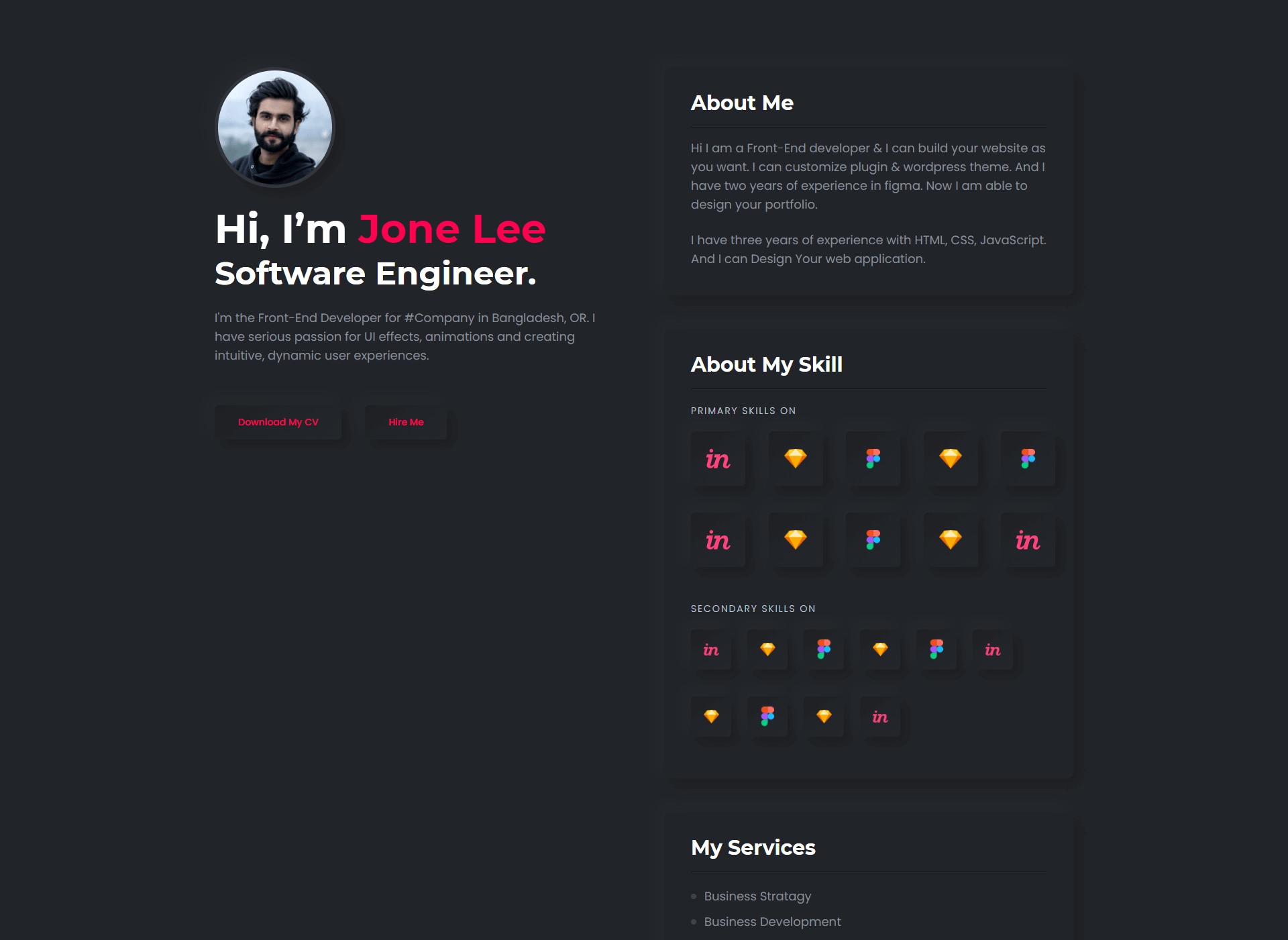 Freelancer dark template preview