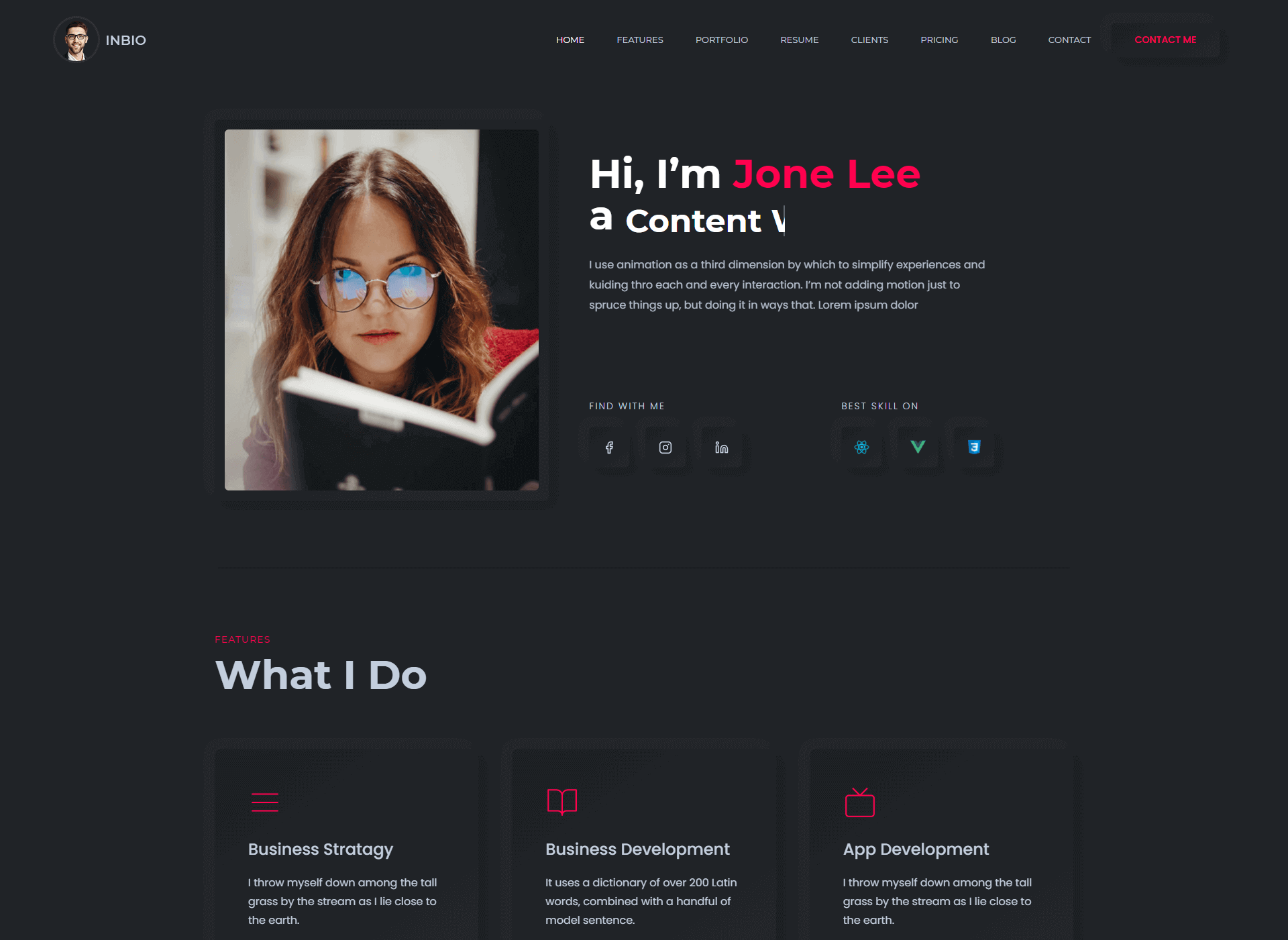 Content Writer dark template preview